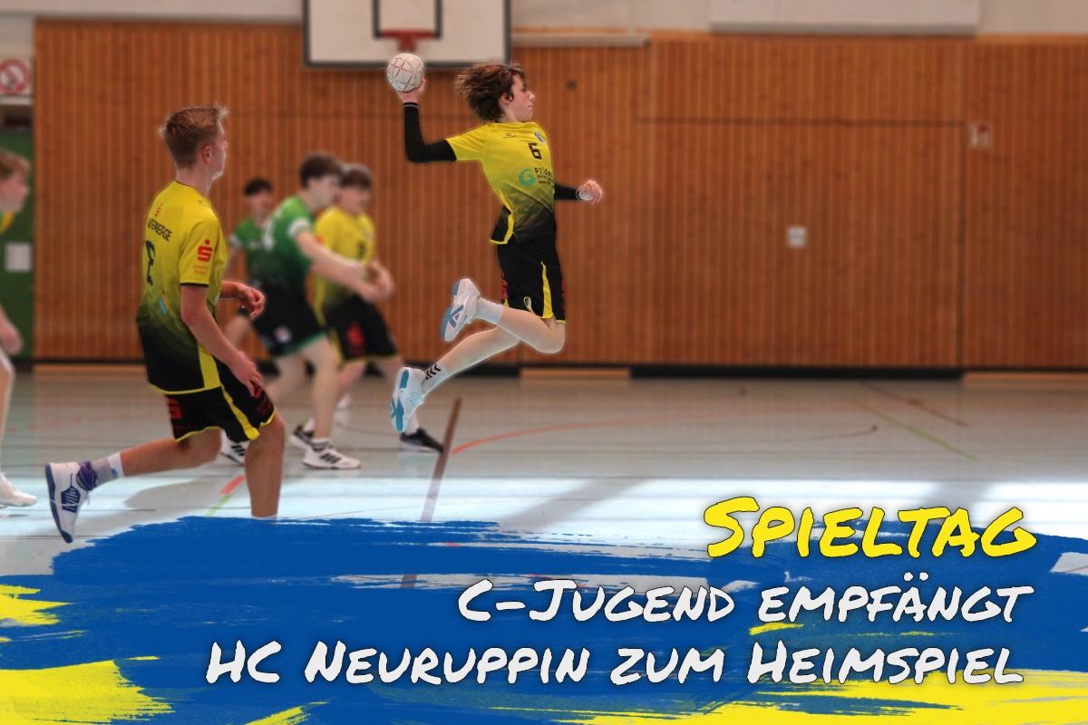 C-Jugend Spieler im freien Sprungwurf, im Hintergrund Spieler vom PHC Wittenberge und der Bernauer Bären - Beitragsbild mit Link zur Spieltagsankündigung für den 18. April 2026